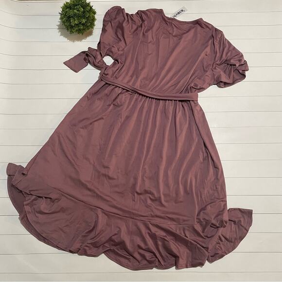 NWT Dusty‎ Purple Short Sleeve Faux Wrap Ruffle Midi Dress Women’s Size XXL - Picture 9 of 12